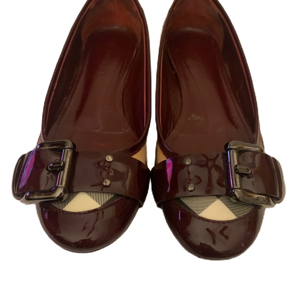 Authentic BURBERRY Beige Nova Check Canvas Patent Leather Shoes Size 38.5 - Picture 3 of 10